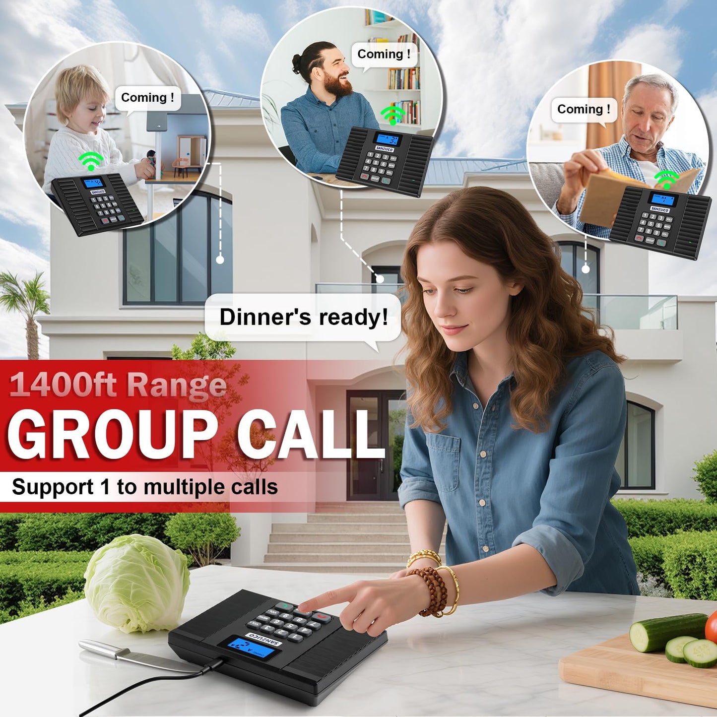 SANZUCO Intercoms Wireless for Home 60D, 2025 Hands Free Intercom Long Range, Clear Sound Wireless Intercom System for House, 18 Channels Two Way Real Time Intercom System for Business Office