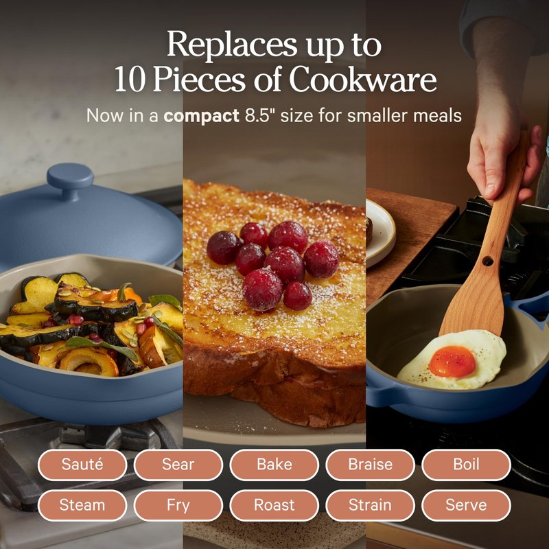 Our Place Mini Always Pan | 8.5" Ceramic Pan with Modular Lid & Beechwood Spatula | Patented 10-in-1 Nonstick, Non-Toxic Cookware Made Without PFAS | Induction & Oven-Safe up to 450°F | Blue Salt