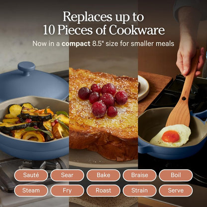 Our Place Mini Always Pan | 8.5" Ceramic Pan with Modular Lid & Beechwood Spatula | Patented 10-in-1 Nonstick, Non-Toxic Cookware Made Without PFAS | Induction & Oven-Safe up to 450°F | Blue Salt