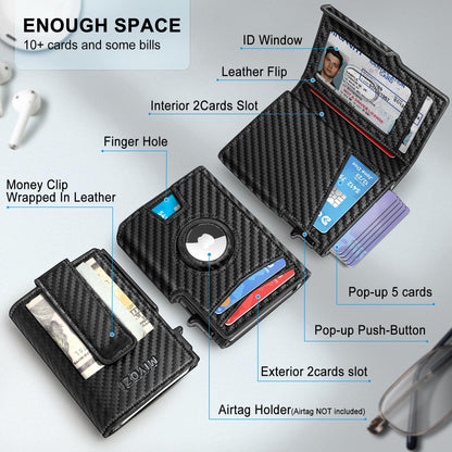 MIYOZI Airtag Wallet for Men,with Money Clip 10 Cards Metal Case Smart Slim Pop Up Credit Card Holder Flip with Magnetic Closure RFID Blocking Wallet with Gift Box