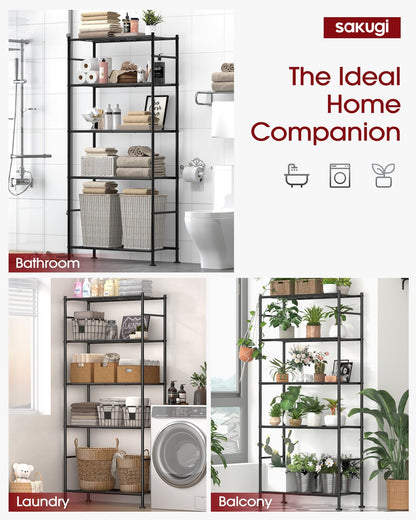 Sakugi Storage Shelves - 5 Tier Shelf Organizer, Heavy Duty Garage Shelving Unit with Leveling Feet, Stable Metal Shelves Organizer for Pantry, Kitchen and Closet, 33.0" W x 12.6" D x 72.0" H, Black