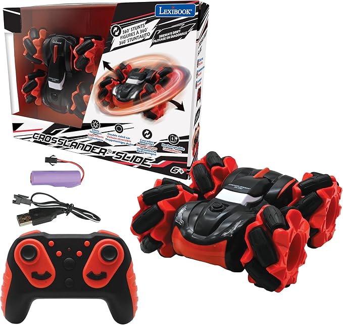 LEXiBOOK Crosslander® Slide Remote Control car up to 12km/h 4 Wheel Drive Reversible Crazy 360° Stunts Light Effects Rechargeable RC58