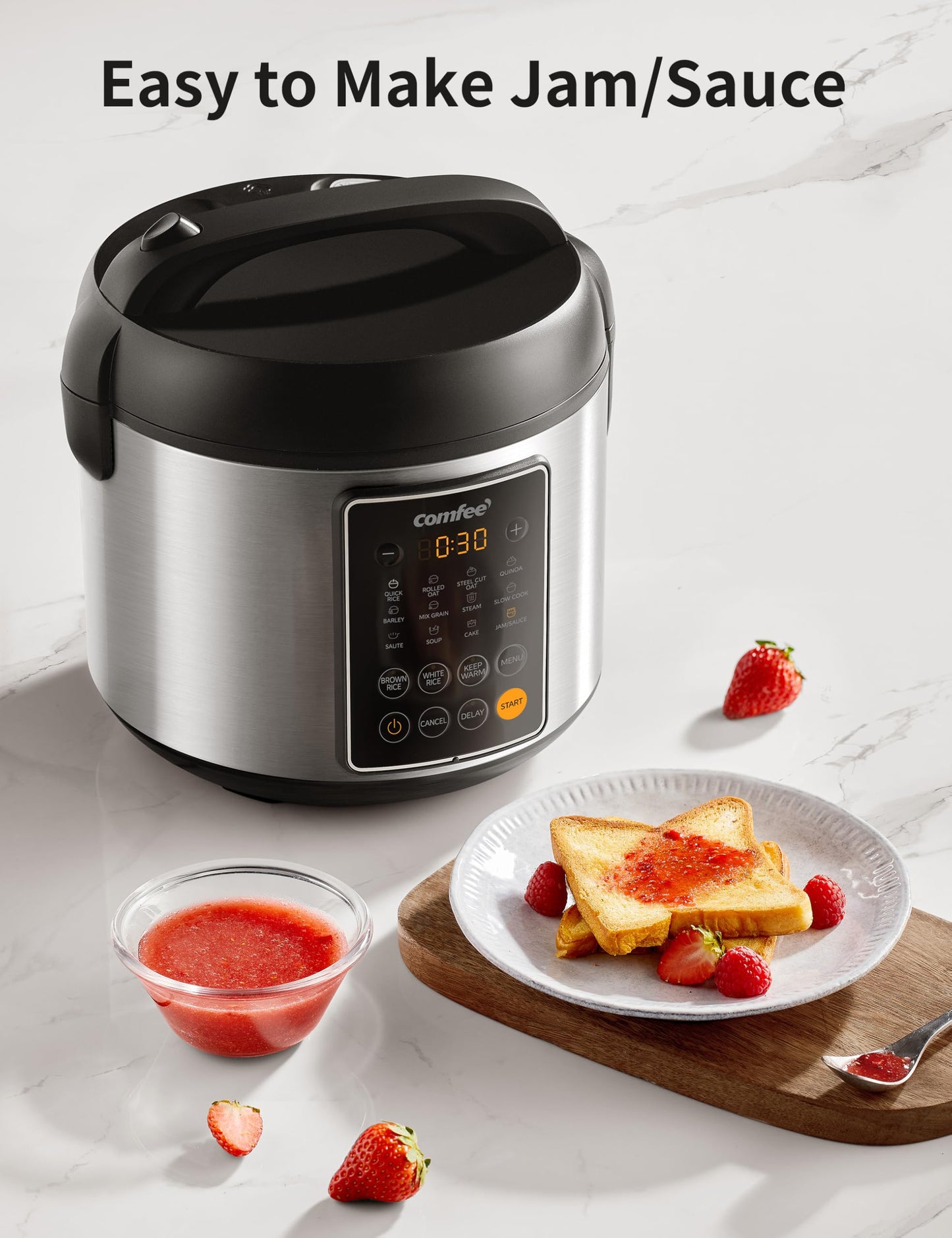 COMFEE' Rice Cooker, 14-in-1 Stainless Steel Multi Cooker, Slow Cooker, Steamer, Sauté, and Warmer, 5.3 QT, 20 Cups Cooked (10 Cups Uncooked), Brown Rice, Quinoa and Oatmeal