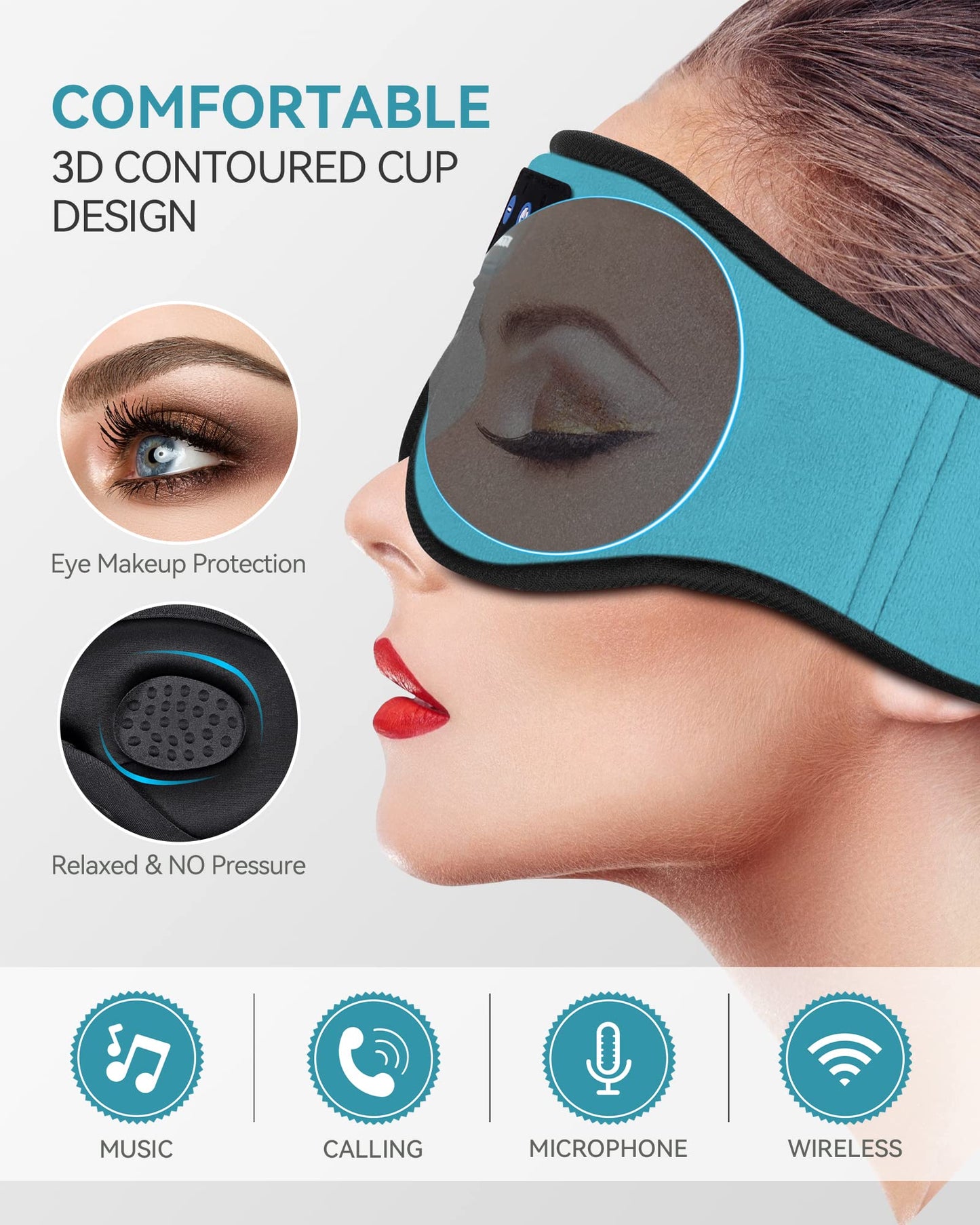 MUSICOZY Sleep Headphones 3D Bluetooth 5.4 Headband Sleep Mask, Wireless Sleeping Headphones Music Earbuds Eye Mask for Side Sleepers Travel with Speakers Cool Gadgets Gifts