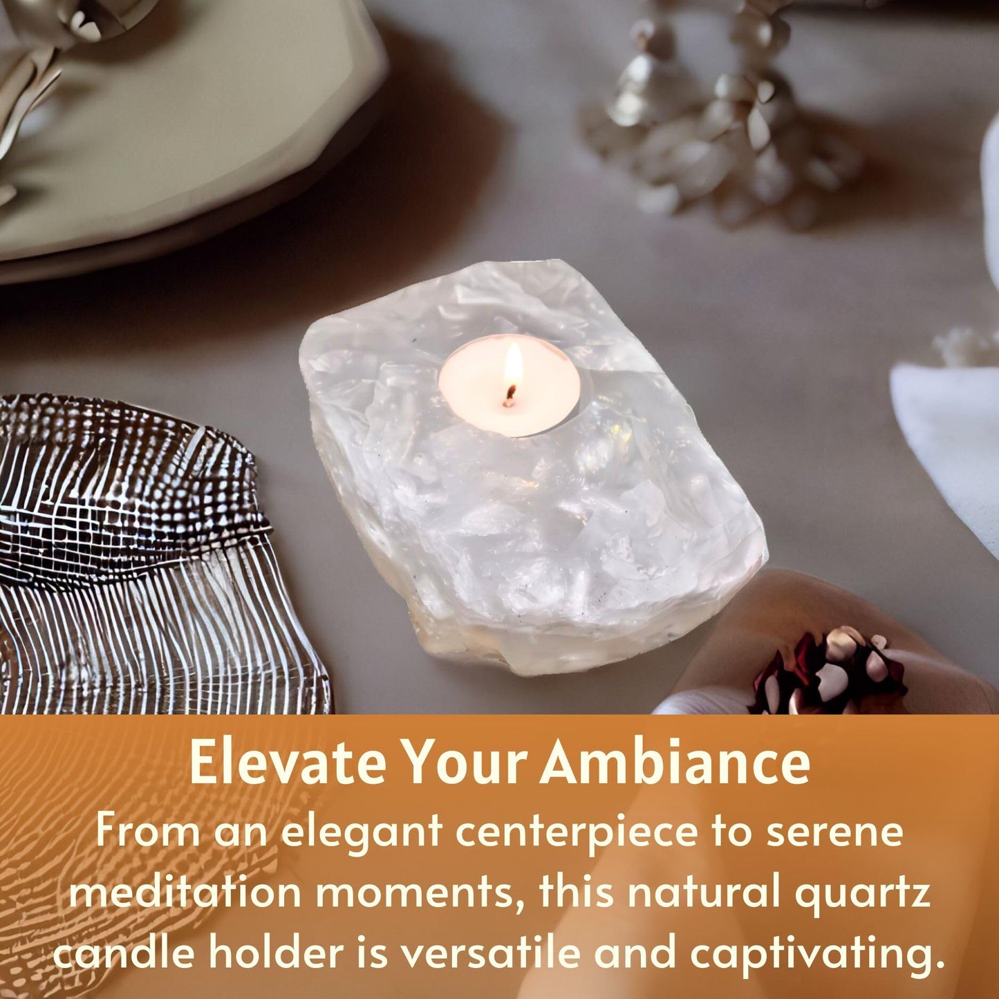 Nature’s Decorations Tealight Candle Holder - Real Green Quartz Natural Stone Crystal Perfect for Home & Geode Decor, and Centerpieces, Ideal as Candlestick Holder, 3 x 3 x 1.5 Inches