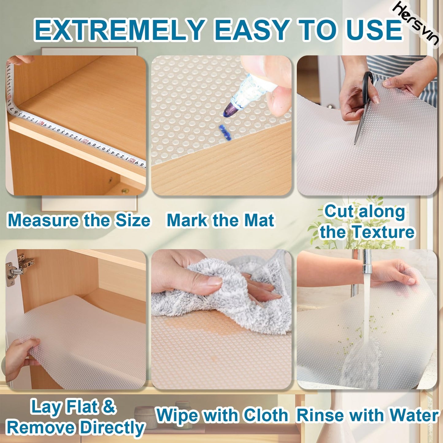 Hersvin Shelf Liners, 22in x 20ft Kitchen Drawer Mats, Non-Adhesive EVA Cupboard Protector, Cabinet Lining, Refrigerator Liner (Clear Dot, 56x610cm)