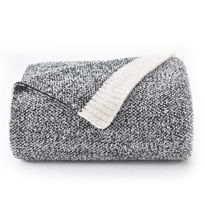 Chunky Knit Boucle Throw Blanket, Soft Washable Coastal Blanket for Bed Couch, Lightweight Cozy Oversized Feather Knit Blanket Indoor Outdoor for Sofa (Black, Twin 60"x80")