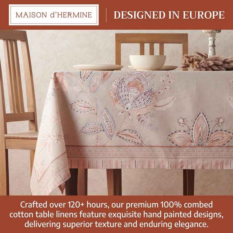 Maison d' Hermine Premium Table Cloth Rectangle Table 100% Combed Cotton 120 x 70 Inches Tablecloth Reusable Decorative for Dining Room, Farmhouse, Home, Party, Festive & Wedding - Society Florals