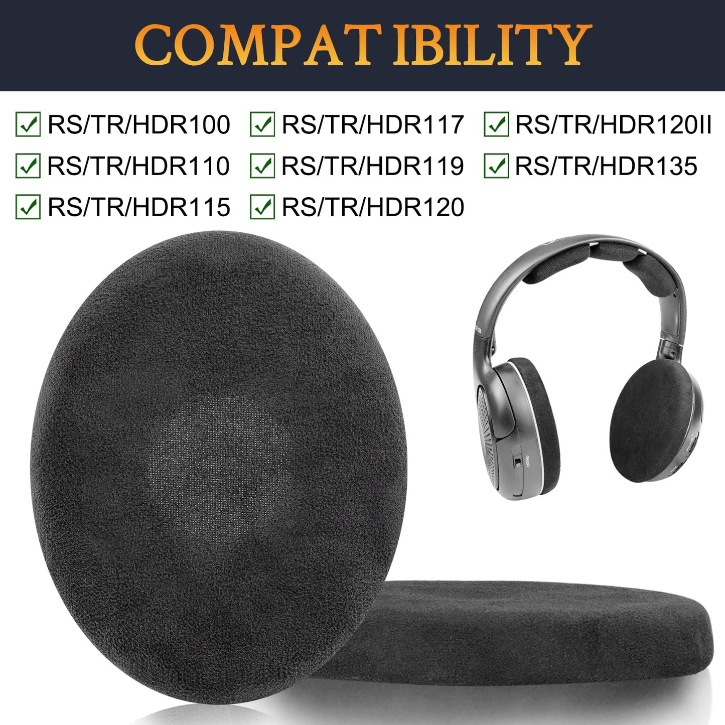 SOULWIT Velour Earpads Replacement for Sennheiser RS120/HDR120/TR120/RS100/RS110/RS115/RS117/RS119/RS135 Headphones, Ear Pads Cushions for TR 120/HDR 120/RS 120/RS 120II/RS 110/RS 135/TR135
