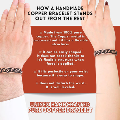 Handmade Elegant Copper Bracelet for Women and Men-Pure Copper Bracelet for Pain Relief and Stress Relief-Adjustable, Thickest, Twisted Copper Wire Bracelet to Fit many Size Wrist(folded) (intricate-small)