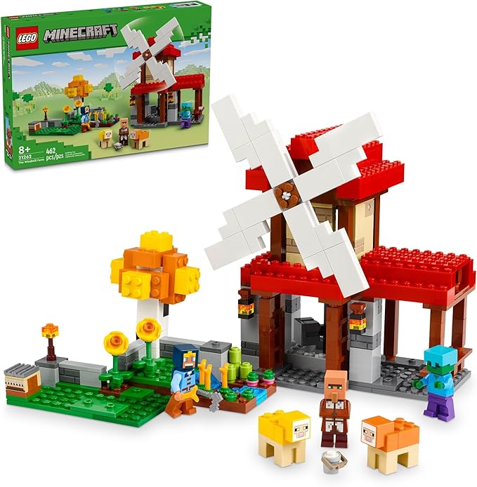 LEGO Minecraft The Windmill Farm Building Toys - Minecraft Toys for Kids Boys &amp Girls Ages 8+ - 3 Minifigures Included - Birthday Gift for Fans of Videogame - 21262