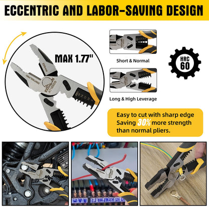 Fancytool Linesman Pliers Wire Stripper Crimper Cutter Combination Tool, 9" 6-in-1 Heavy Duty Cr-V Steel Pliers for Gripping, Stripping, Crimping, Electrical Work