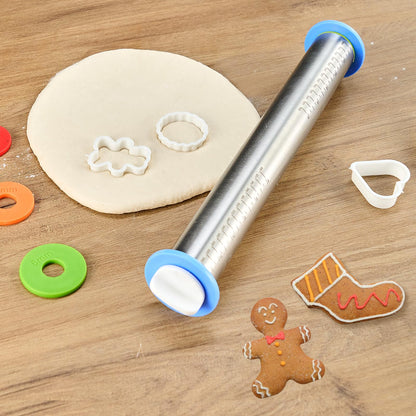 Adjustable Rolling Pin for Baking, with Thickness Rings Stainless Steel Dough Roller Pins for Pasta, Pizza, Pie Crust, Pastry and Cookie Making