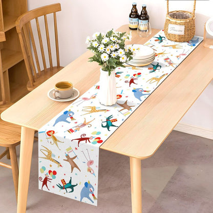 Pudodo Animal Parade Table Runner Jungle Animal Zoo Theme Birthday Party Baby Shower Kitchen Dining Room Home Decoration (13" x 72")
