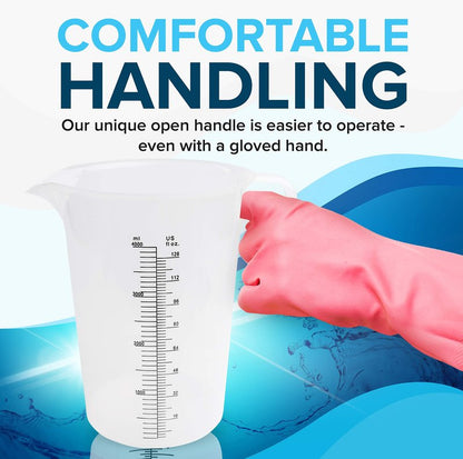 ACCUPOUR 128oz (1 gallon) Measuring Pitcher, Plastic, Multipurpose - Great for Oil, Chemicals, Pool and Lawn - Ounce (oz) and Milliliter (mL) Increments (4000 mL)