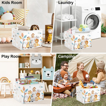 Clastyle Simple Animals Baby Laundry Hamper Kid Storage Basket Boys Girls Gift Toy Box Collapsible Clothes Organizer Nursery Bin for Bedroom,Elephant Giraffe,40 * 30 * 30 cm