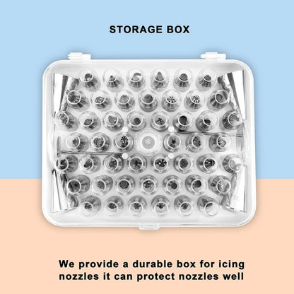 FIVETASCake Decorating kit for Beginners-52 Numbered Icing Tips with Pattern Chart,2 Flower Nails and 1 Coupler.Piping Tips Set with storage box.