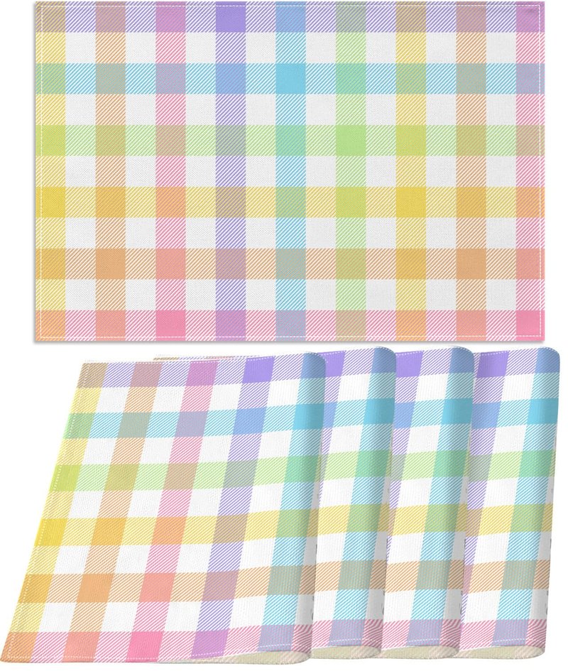 Pudodo Easter Buffalo Plaid Check Placemats Set of 4 Spring Holiday Party Decorations for Home Kitchen Table Supply (12" x 18")