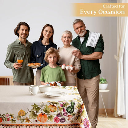 Maison d' Hermine Table Cloth Rectangle Table 100% Cotton 60 x 120 Inches Fall Tablecloth Reusable Everyday Use for Thanksgiving Christmas Decorations Dining Farmhouse (Pumpkin Garden - Cloudy Cream)