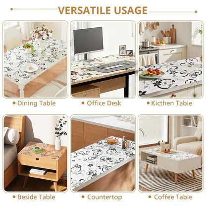LovePads Floral Clear Table Cover Protector - 42 x 90 Inch Thick Plastic Table Cloth, Waterproof PVC Desk Mat for Dining Room Table, Wood Furniture Topper, Anti-Scratch Desk Pad for Kids Writing,
