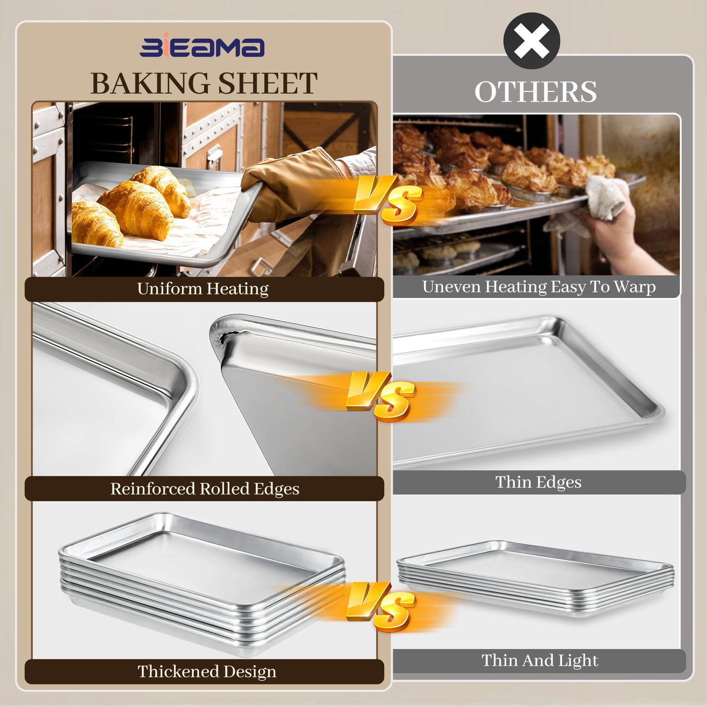 BIEAMA 12 Pack Full Size Baking Sheet Pan Aluminum Commercial Pan for Oven Freezer Bakery Hotel Restaurant 26" × 18"