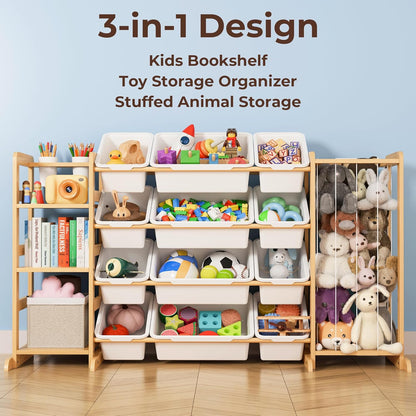 Toy Storage Organizer by [Brand Name] - Kids Playroom Bookshelf with 12 Bins & Stuffed Animal Storage | Ideal for Nursery & Toddler Rooms