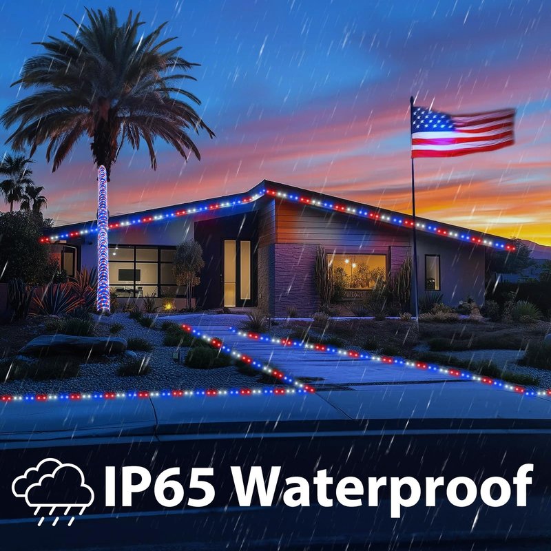 200ft LED Rope Lights Outdoor, 1440 LED Flexible Tube Lights with 8 Modes, Waterproof LED Rope Lighting for Independence Flag Day, Memorial Day, National Day, Outdoor,Indoor Decor (Red & White & Blue)