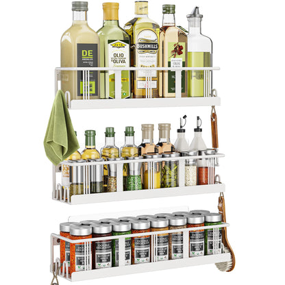 Spice Rack Wall Mounted 3 Pack, Space-Saving Spice Organizer for Spice Jars and Seasonings,Screw or Adhesive Hanging Spice Rack Organizer for Your Kitchen Cabinet,or Pantry Door