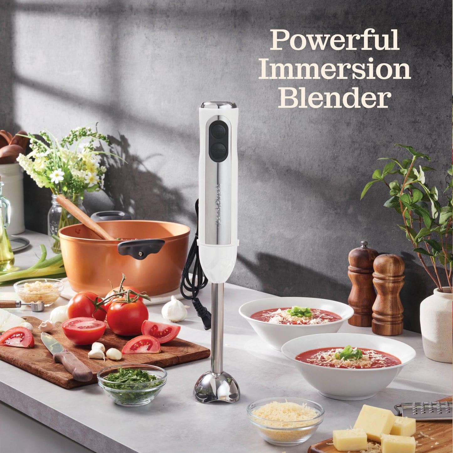 Powerful Immersion Blender, Electric Hand Blender 500 Watt with Turbo Mode, Detachable Base. Handheld Kitchen Gadget Blender Stick for Soup, Smoothie, Puree, Baby Food, 304 Stainless Steel Blades