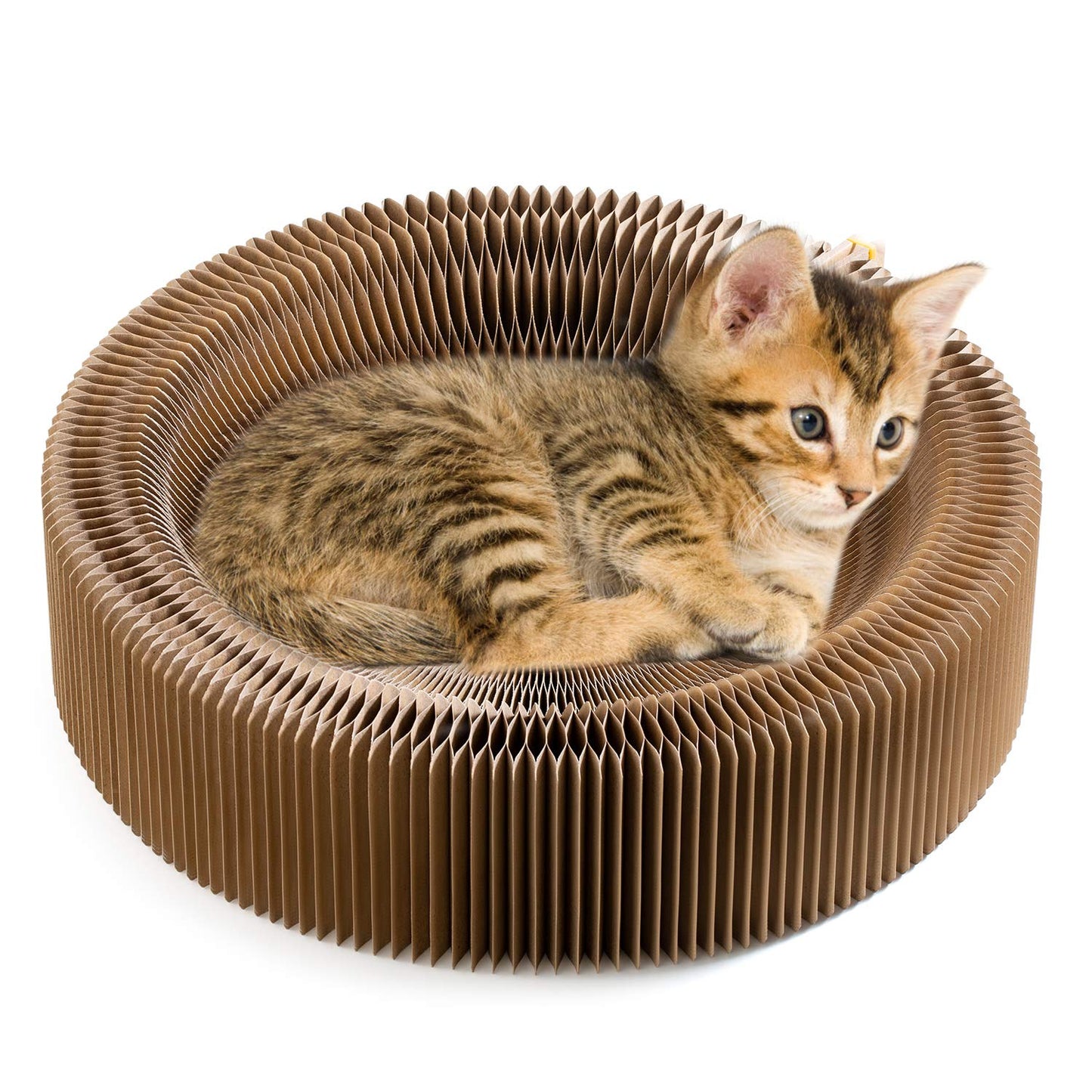 Koimsec Collapsible Cat Scratcher Lounge, Cardboard Cat Bed, Corrugated Pet Scratcher Pad, Round Cat Scratching Bed Nest for Indoor Big Large Kitty Kitten Cats