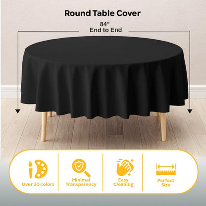 Exquisite 6-Pack Plastic Tablecloth 84 inch Round Value Pack Plastic Table Cover - Black
