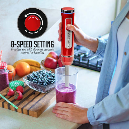 OVENTE Immersion Hand Blender, 300W Electric Handheld Portable Stick Mixer with 2 Mixing Speed and Stainless Steel Blades for Effortless Blending Smoothies, Shakes, Puree or Baby Food, Red HS560R