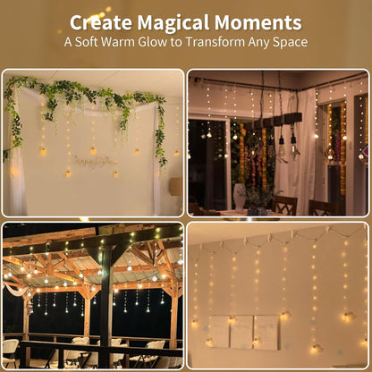 YOLIGHT 200 LED Wishing Ball Curtain Lights - Remote-Controlled Twinkle Fairy Lights | Warm White for Weddings & Decor