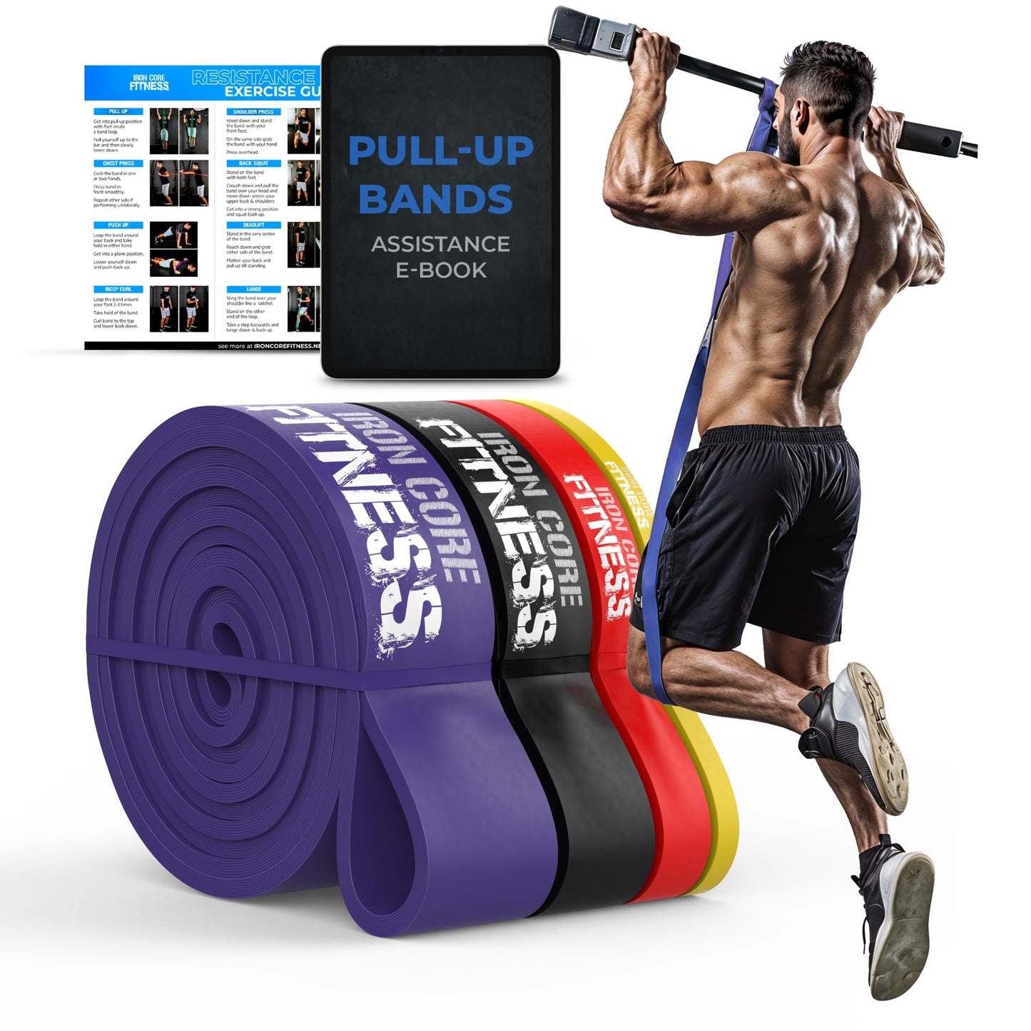 Pull Up Assistance Bands – Resistance Bands Set for Working Out (4-Pack) – Long Loop Power Band for Men and Women – Ideal for Crossfit, Stretching, Physical Therapy, Warm-Up & Home Gym Training