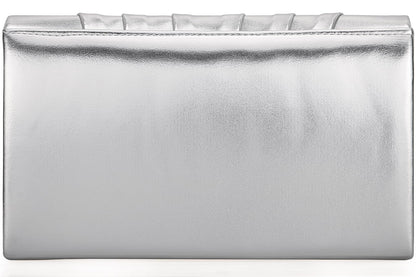 Venoline Women Evening Clutch Purse - Shimmering Metallic PU Leather Pleated Flap Envelope Handbag for Wedding Prom Party Silver