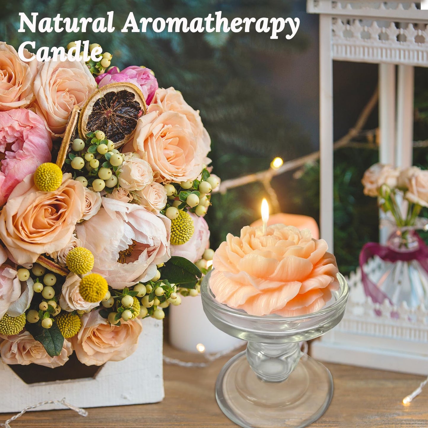 3 Inch Purple-Pink and Light-Peach Peony Flower Shape Candle for Women - Aromatic Pastel Aesthetic Candle with Fragrance - Christmas Gift for Friends Colleagues and Classmates