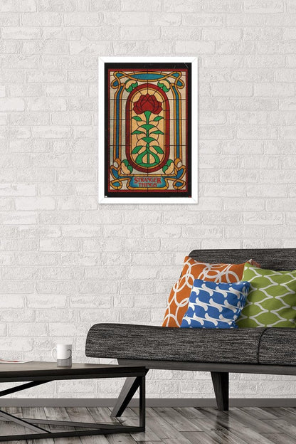 Trends International Netflix Stranger Things: Season 4 - Stained Glass Wall Poster, 14.72" x 22.37", White Framed Version