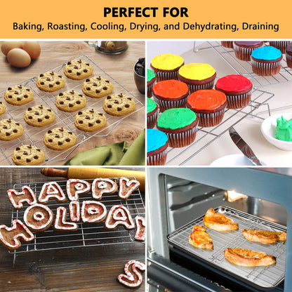 P&P CHEF Cooling Rack Set of 2, 2-Tier Stackable Stainless Steel Wire Racks for Baking Cooking Cooling Roasting, Collapsible & Heavy Duty, Oven Safe & Easy Clean, 15" x 10", Silver