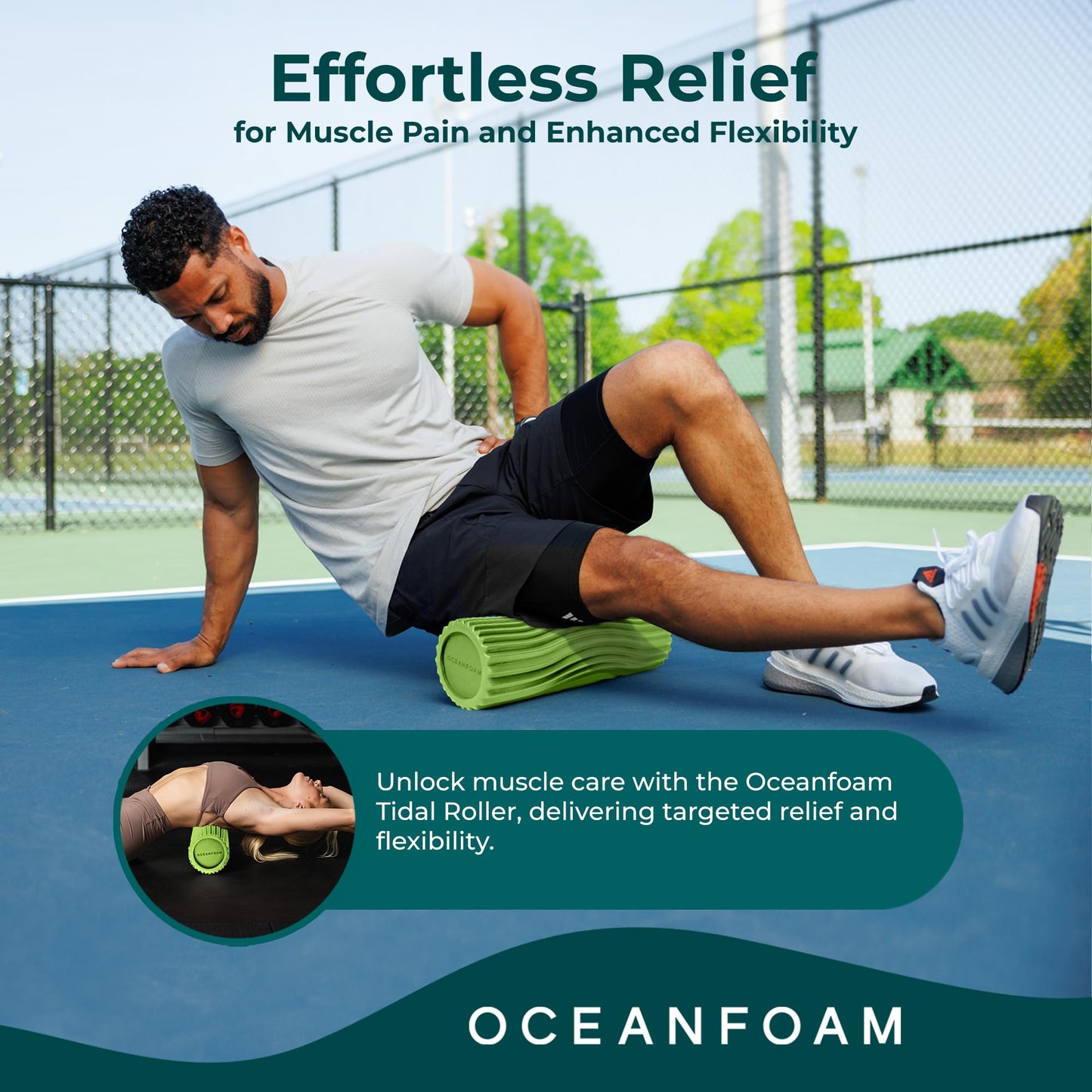 Oceanfoam Tidal Roller - Black Marbled - Muscle Massage Foam Roller for Back Pain & Stretching - Firm and Ergonomic Wide Wave Textured - Yoga, Athletics, & Wellness - Full Size, 20" x 5"