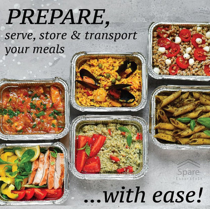 (55 Pack) 1 Lb Aluminum Pans with Lids, Disposable Baking Foil Containers, Takeout Food Storage, Freezer - Mini Foil Pans with Clear Lids for Restaurants & Catering - Size 5.5x4.5x1.9 Spare Essentials