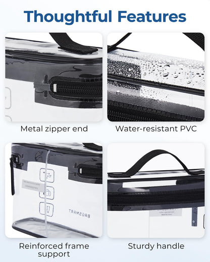 BAGSMART TSA Approved Toiletry Bag, 2 Pack Clear Makeup Cosmetic Bag Organizer, Quart Size Travel Bag for Toiletries, Carry-on Travel Accessories Essentials, Black-2pcs
