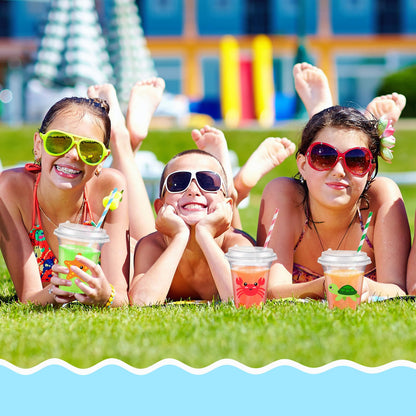 Boao 36 Sets Under the Sea Ocean Party Cups with Lids and Paper Straws 14 oz Summer Sea Birthday Party Supplies Beach Pool Disposable Clear Plastic Cups Bulk