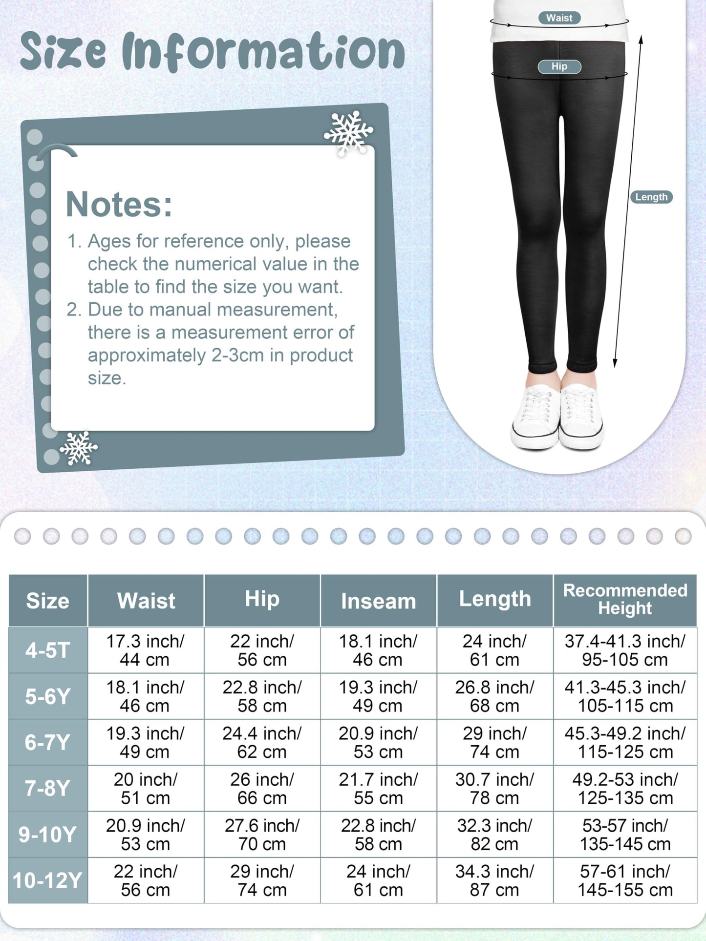 Resinta 1 Pair Girls Winter Warm Cotton Fleece Lined Leggings Thick Thermal Tights Pants Soft Basic Full Length Pants