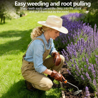 DWULCX Weed Puller Tool，2026 New Garden Weeder Tool Stainless Steel Hand Weeder Tool,5 Teethes Dual Purpose Weed Remover Tool Weeding Tools for Gardening (Rubber Handle)