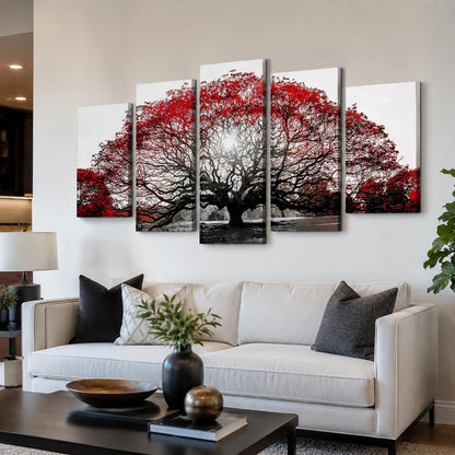 OuElegent Black and Red Tree Canvas Wall Art Sunset Landscape Painting Pictures Large Tree of Life Prints Artwork for Living Room Office Decor Ready to Hang