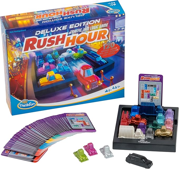 ThinkFun Rush Hour Deluxe – The Gamer's Logic Game - Navigate 120 Traffic Challenges with Collector's Edition Limo and Metallic Design - Ages 8+