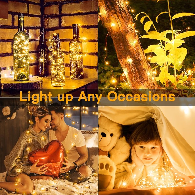 20 Pack Fairy Lights Battery Operated 7ft 20 LED Mini String Lights Twinkle Lights Silver Wire Firefly Starry Lights for Mason Jars Wedding Party Christmas Centerpiece Table Decorations, Warm White