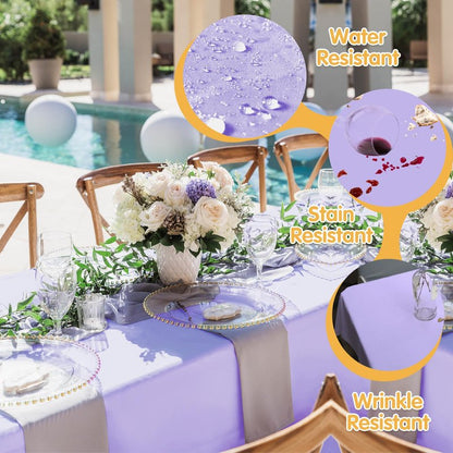 BRILLMAX 8 Pack Lavender Tablecloths 60 x 126 Inch for 8ft Rectangle Tables - 150 GSM Polyester Fabric, 15" Standard Drop, Water, Stain & Wrinkle Resistant Cloth Cover for Wedding Dining Buffet