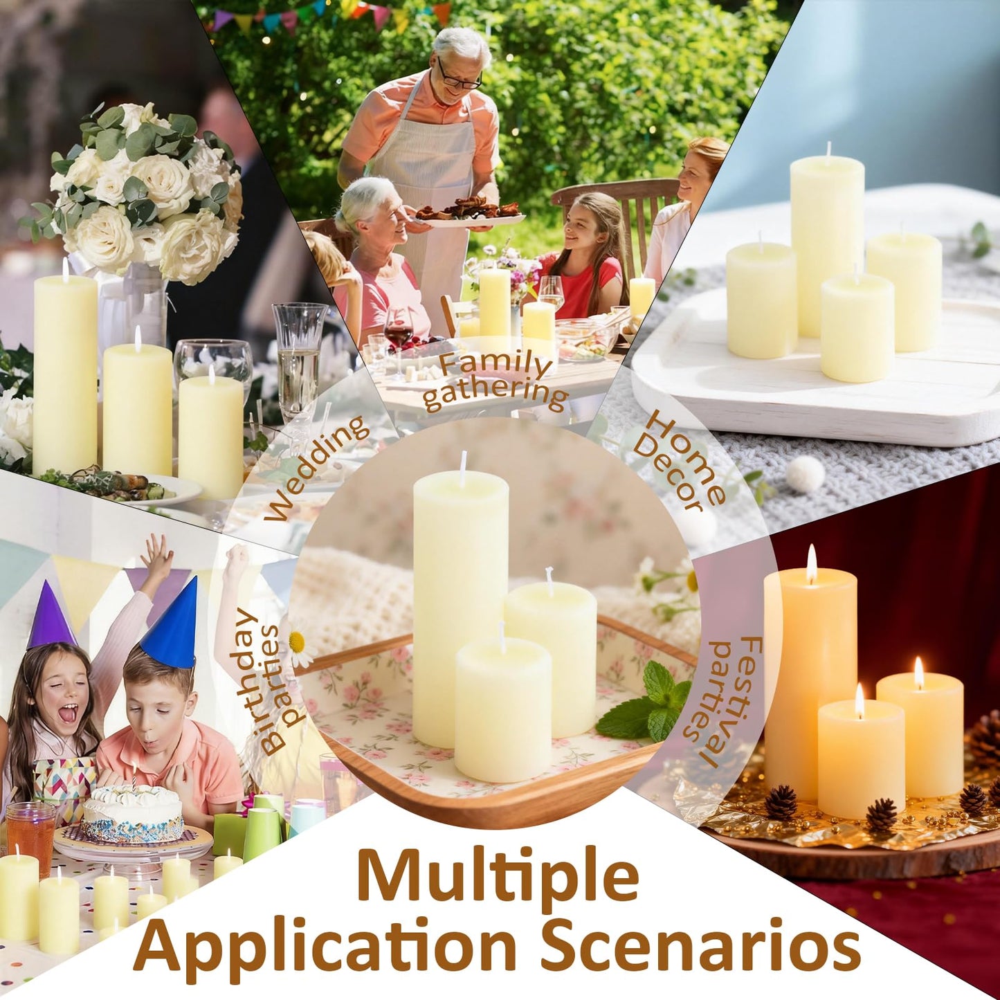 CHICERA 12-Pack Ivory Pillar Candles Bulk Set - 2x3, 2x4, 2x6 Inch Unscented Dripless Pillar Candles for Weddings, Home Decor & Centerpieces - Clean Burning Smokeless Decorative Candles