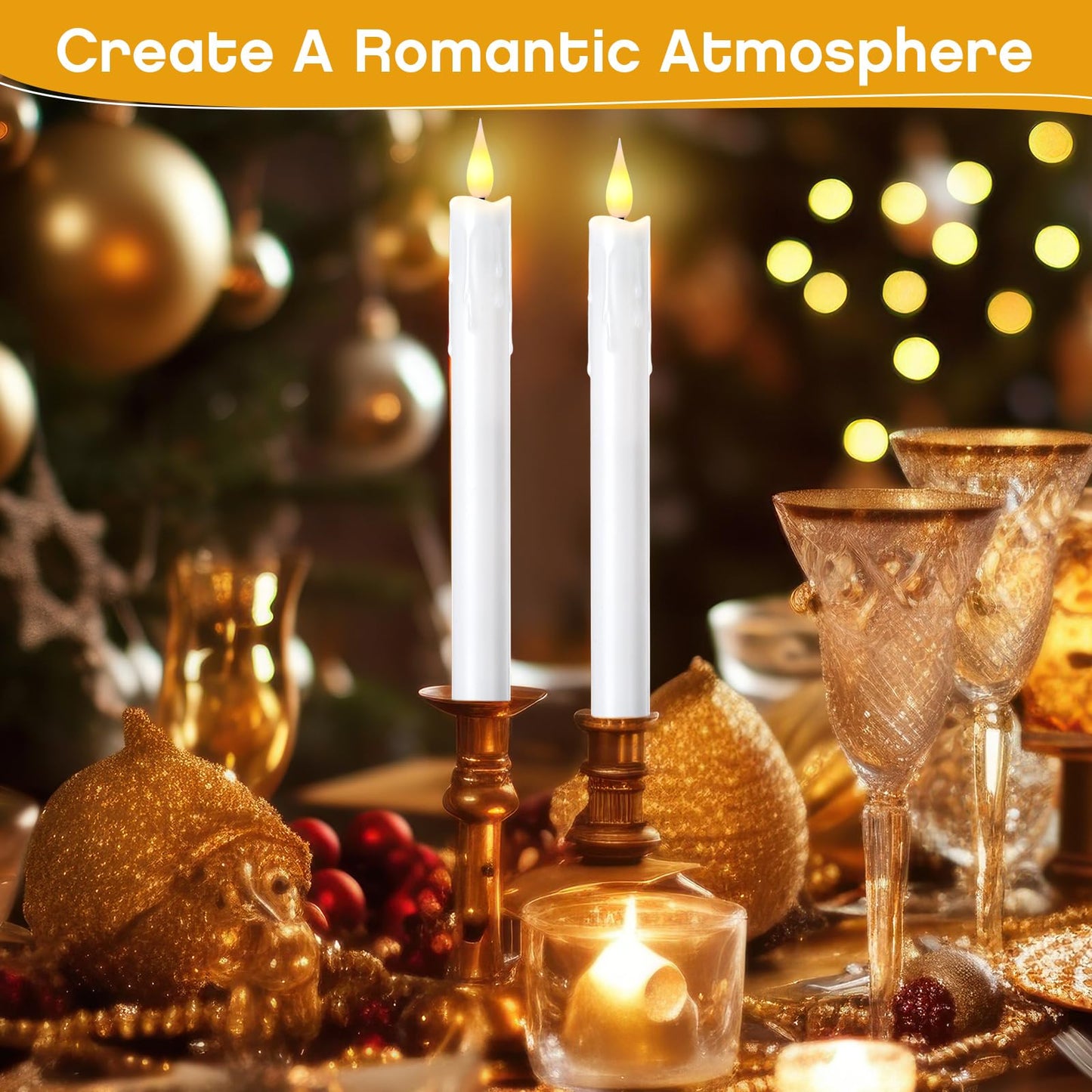 Baquler 50 Pcs 8.9 Inch White Flameless Taper Candles Dripless Battery Operated LED Flickering Candlesticks Window Candle with 3D Flickering Flame for Easter Home Wedding Church Decor